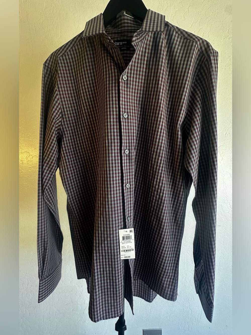 Bar III Burgundy Checked Men's Dress Shirt